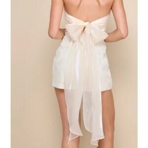 NWT Lulus XL Charming Ideal Ivory Floral Jaquard Organza Bow Back Romper Bridal
